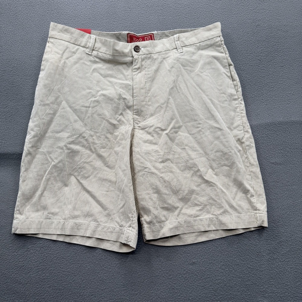 IZOD Shorts Mens 36‎ Beige Striped Chino Canvas Cotton 10 Inseam Casual Summer